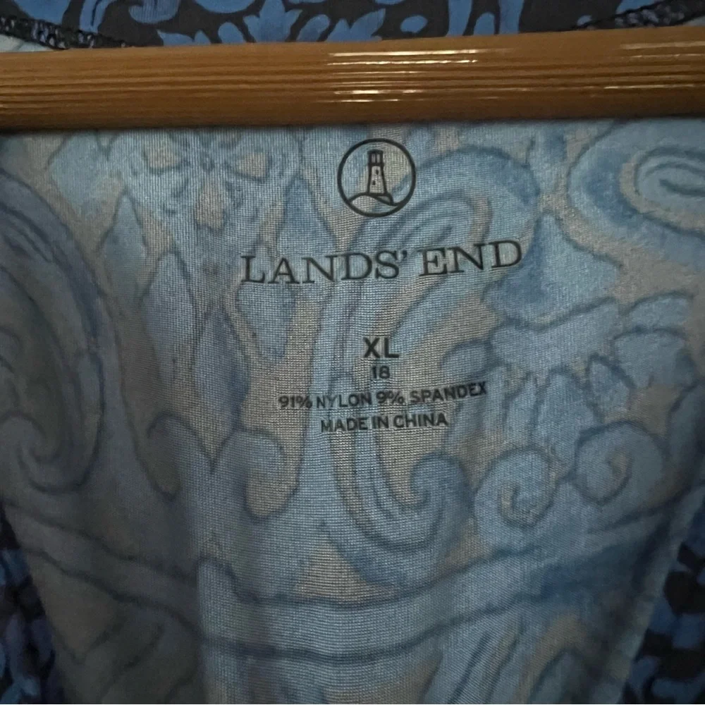 LANDS END Blue Black Patterned Coverup Size XL - Picture 3 of 8